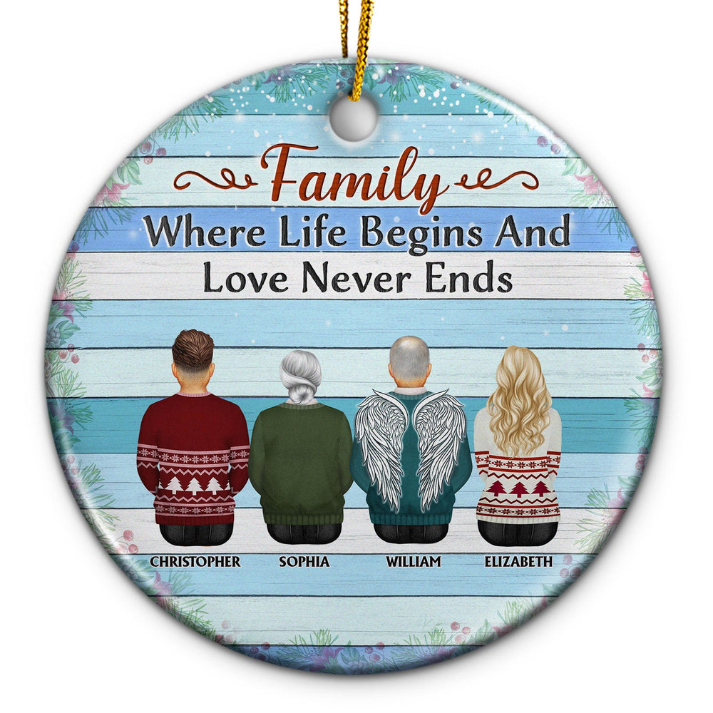 Family Where Begins And Love Never Ends - Memorial Gift - Christmas Gift - Personalized Custom Circle Ceramic Ornament