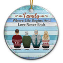 Family Where Begins And Love Never Ends - Memorial Gift - Christmas Gift - Personalized Custom Circle Ceramic Ornament