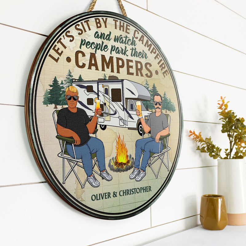 Husband And Wife Camping Partners For Life Family - Couple Gift - Personalized Custom Wood Circle Sign