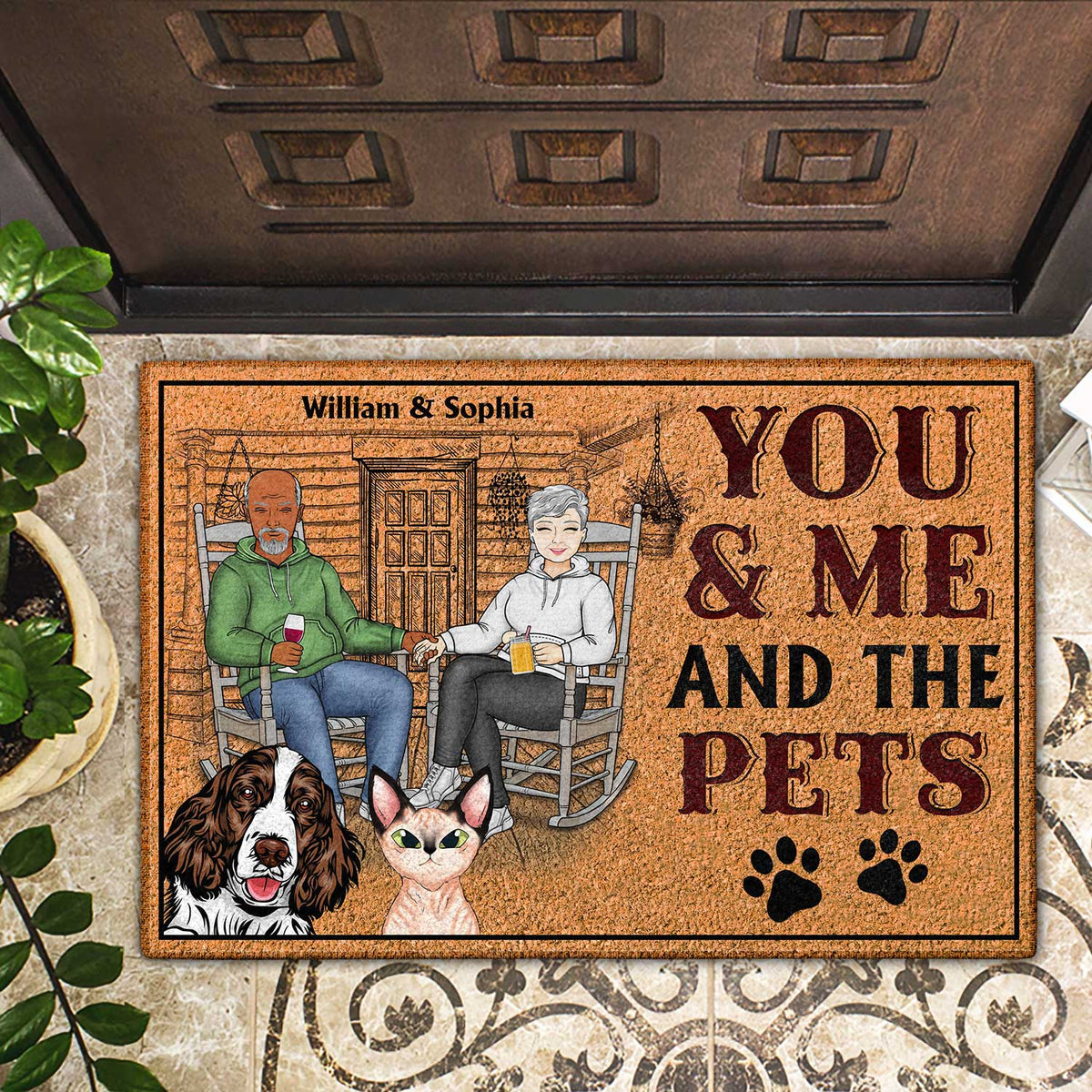 You & Me And The Dogs Cats Fur Babies - Anniversary, Birthday, Home Decor Gift For Spouse, Lover, Husband, Wife, Boyfriend, Girlfriend, Couple, Pet Lovers - Personalized Custom Doormat