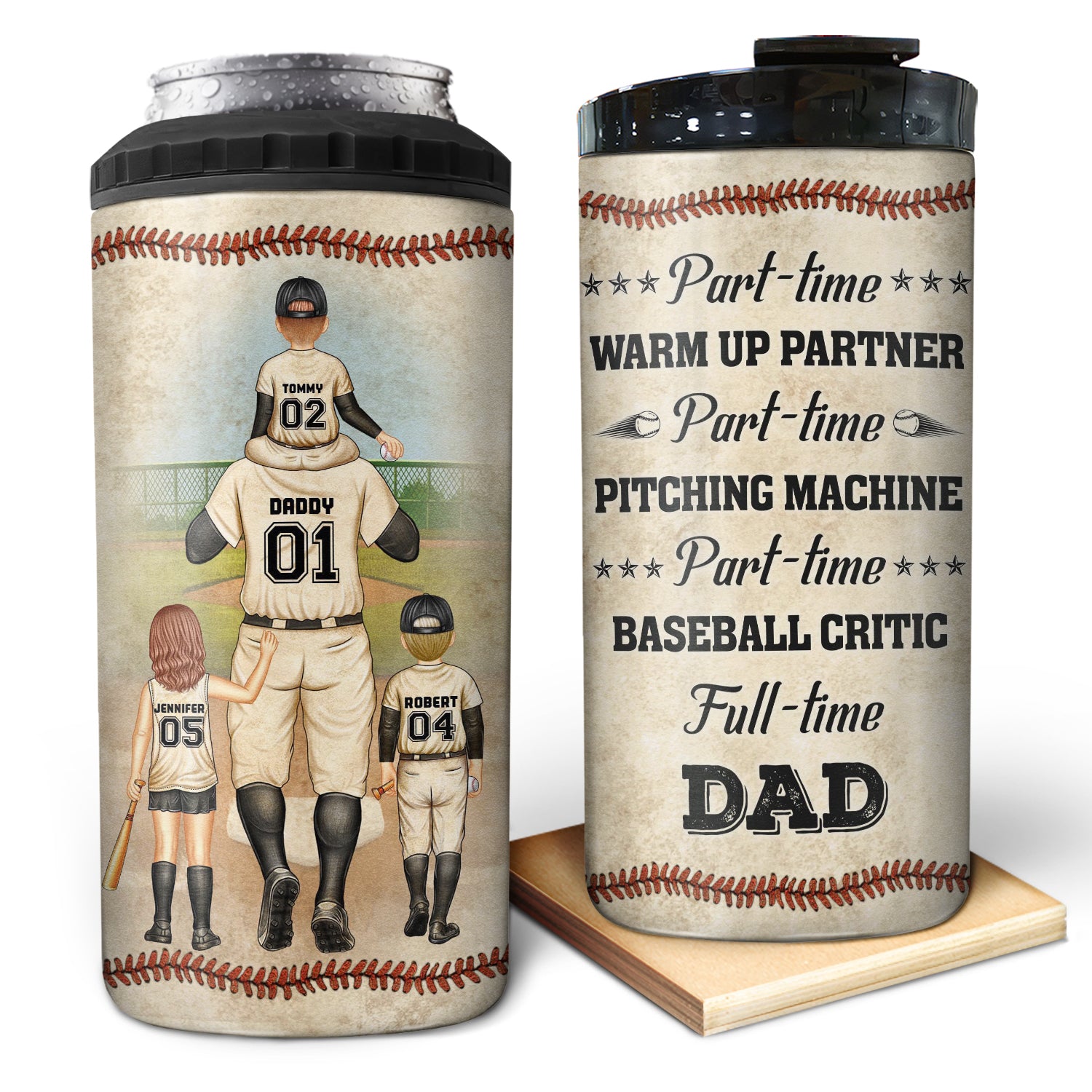 Part-time Baseball Critic Full-time Dad - Birthday Gift For Sport Fan, Father, Grandpa - Personalized Custom 4 In 1 Can Cooler Tumbler