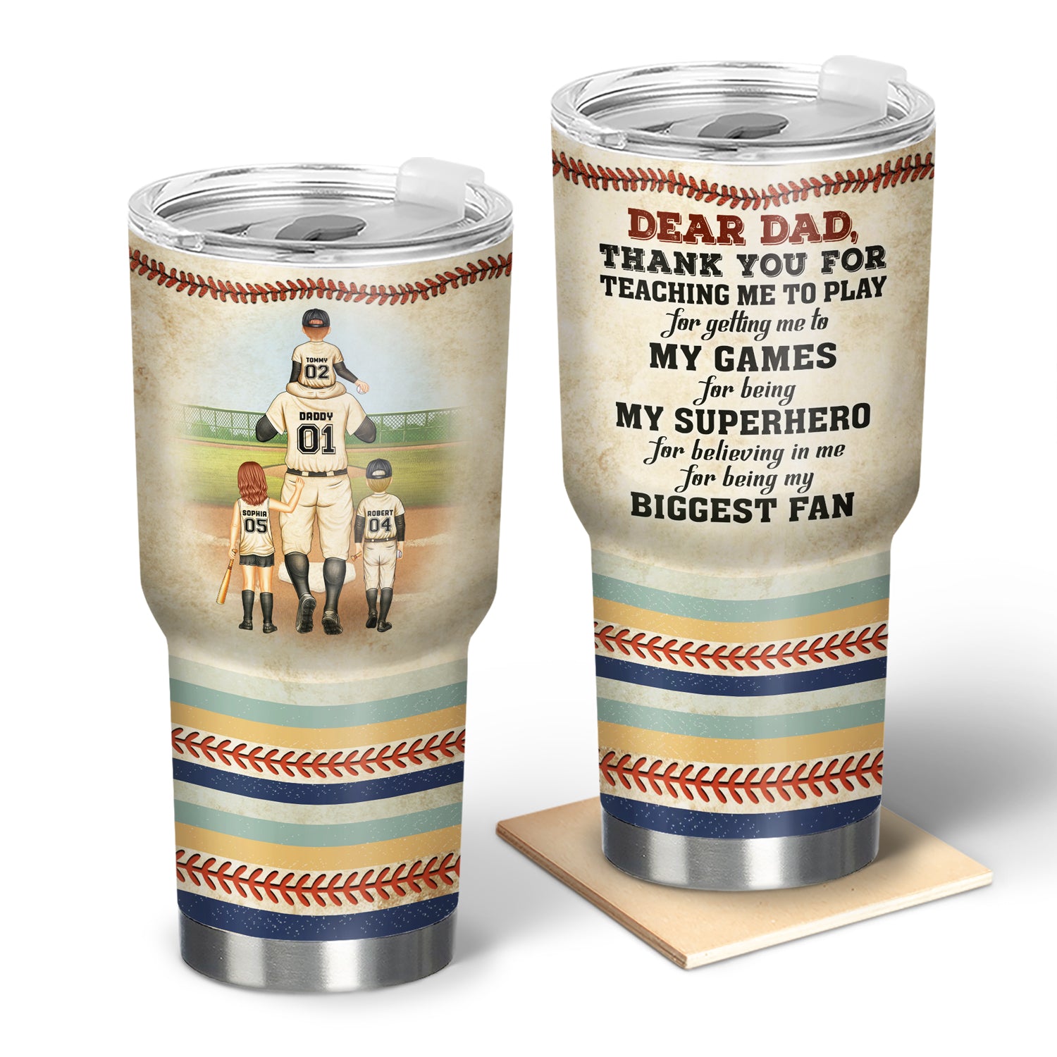 Dear Dad Thank You For Teaching Me - Gift For Father, Baseball Fans, Softball - Personalized Custom 30 Oz Tumbler