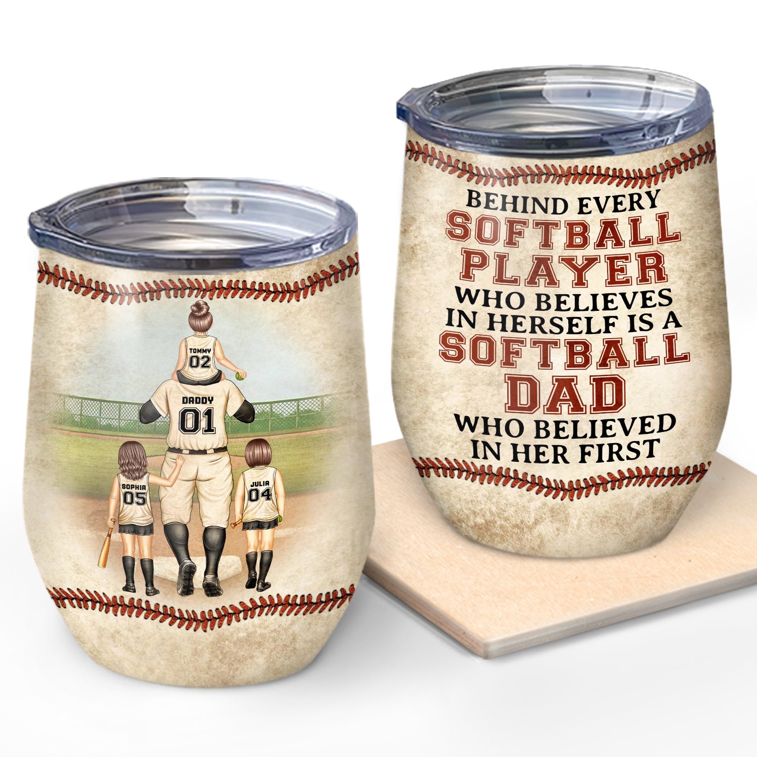Behind Every Softball Player - Birthday Gift For Sport Fan, Father, Grandpa - Personalized Custom Wine Tumbler