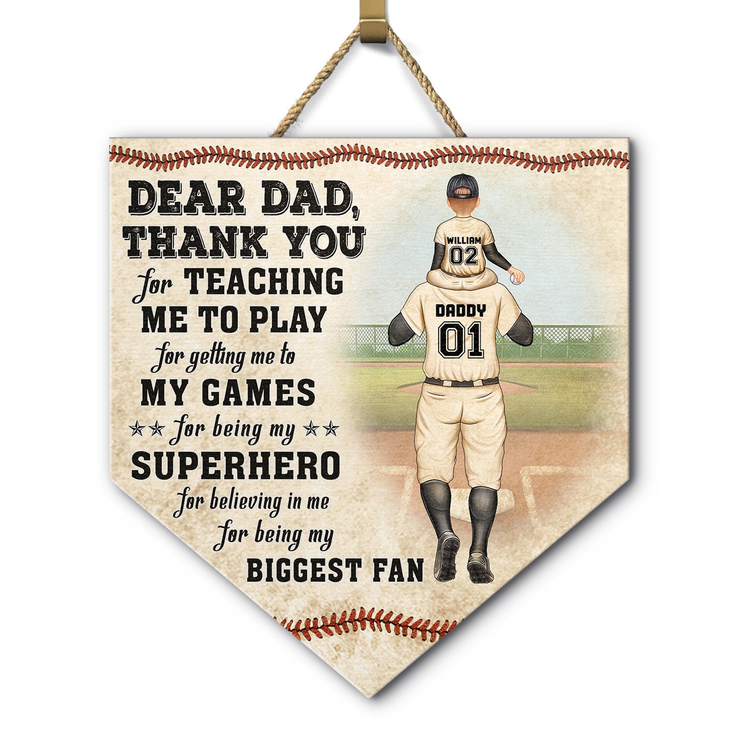 Dear Dad Thank You For Teaching Me - Gift For Father, Baseball Fans, Softball - Personalized Custom Shaped Wood Sign