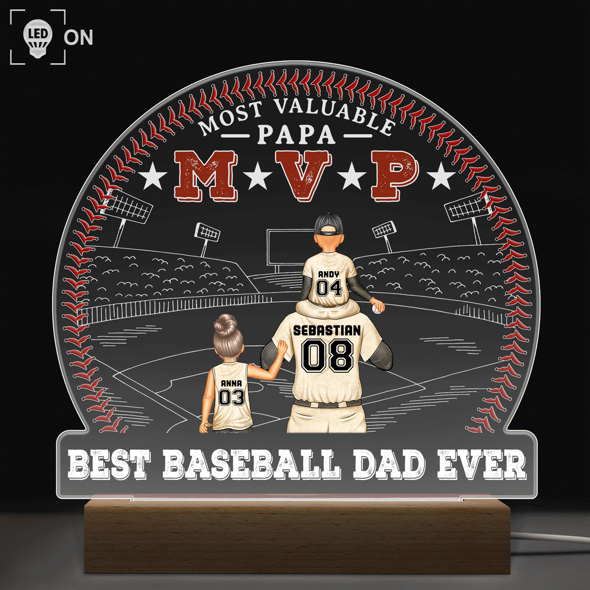 MVP Most Valuable Papa Custom Dad Grandpa Gift Personalized Shaped Plaque Light Bases