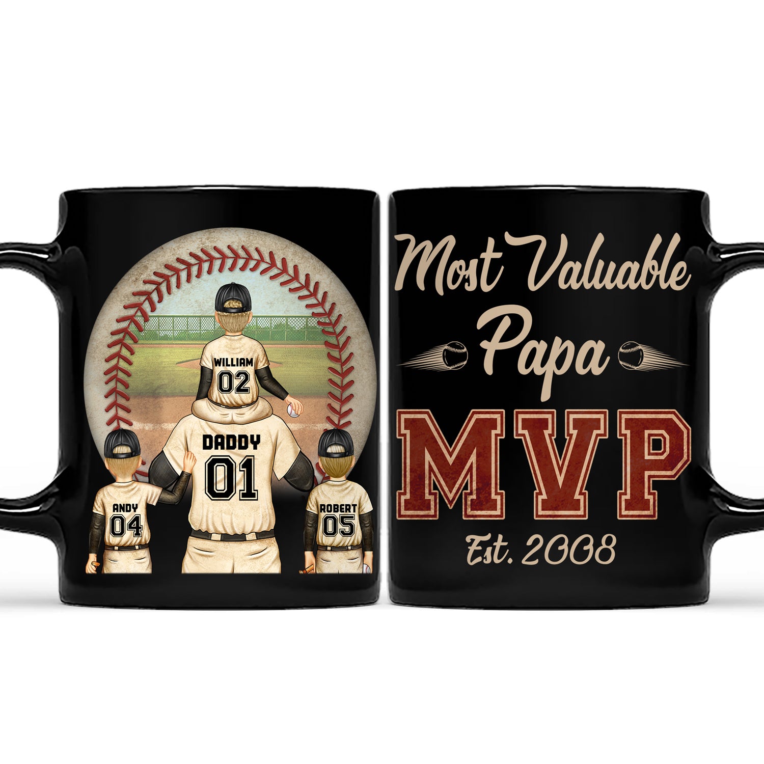 MVP Most Valuable Papa - Gift For Dad, Father, Baseball, Softball Fans - Personalized Custom Black Mug