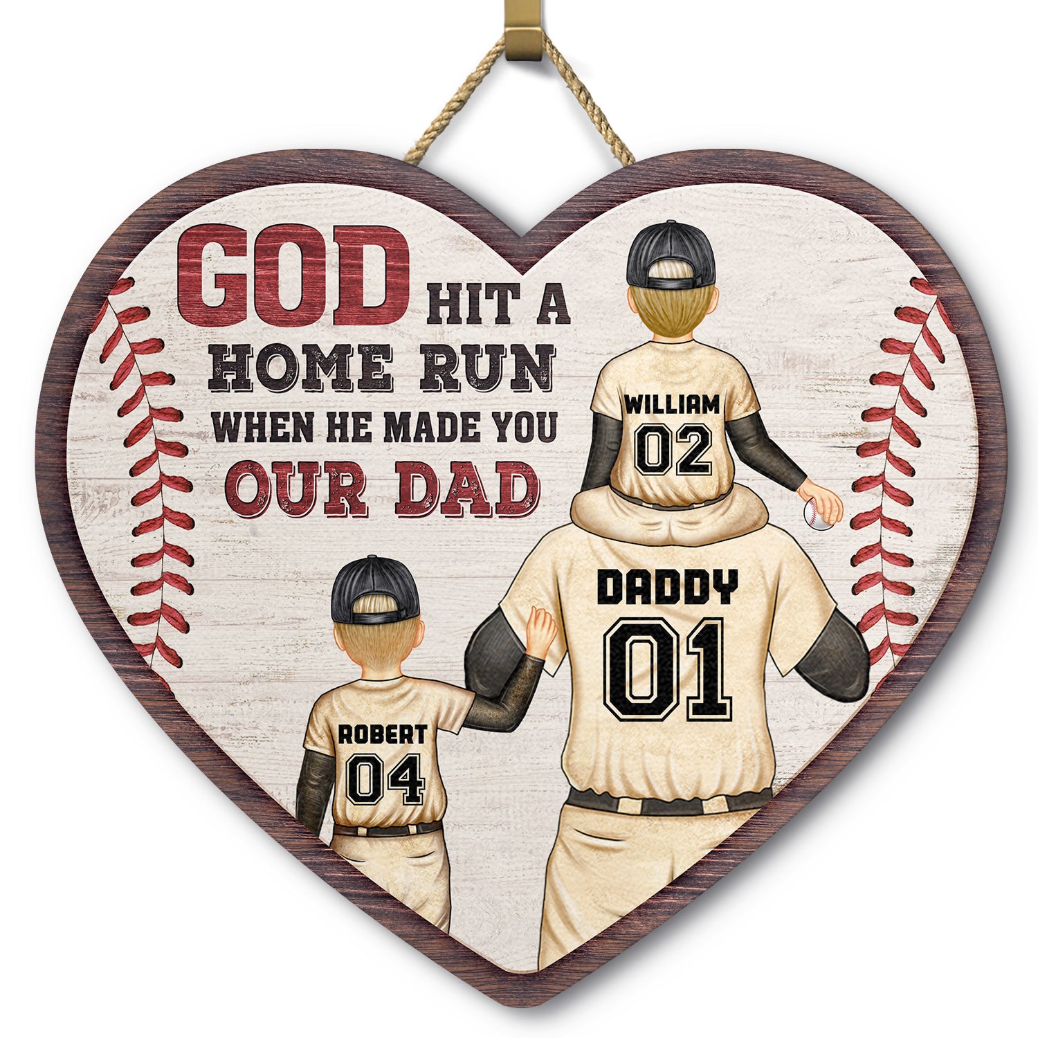 God Hit A Homerun When He Made You Our Dad - Gift For Dad, Father, Baseball, Softball Fans - Personalize Custom Shaped Wood Sign