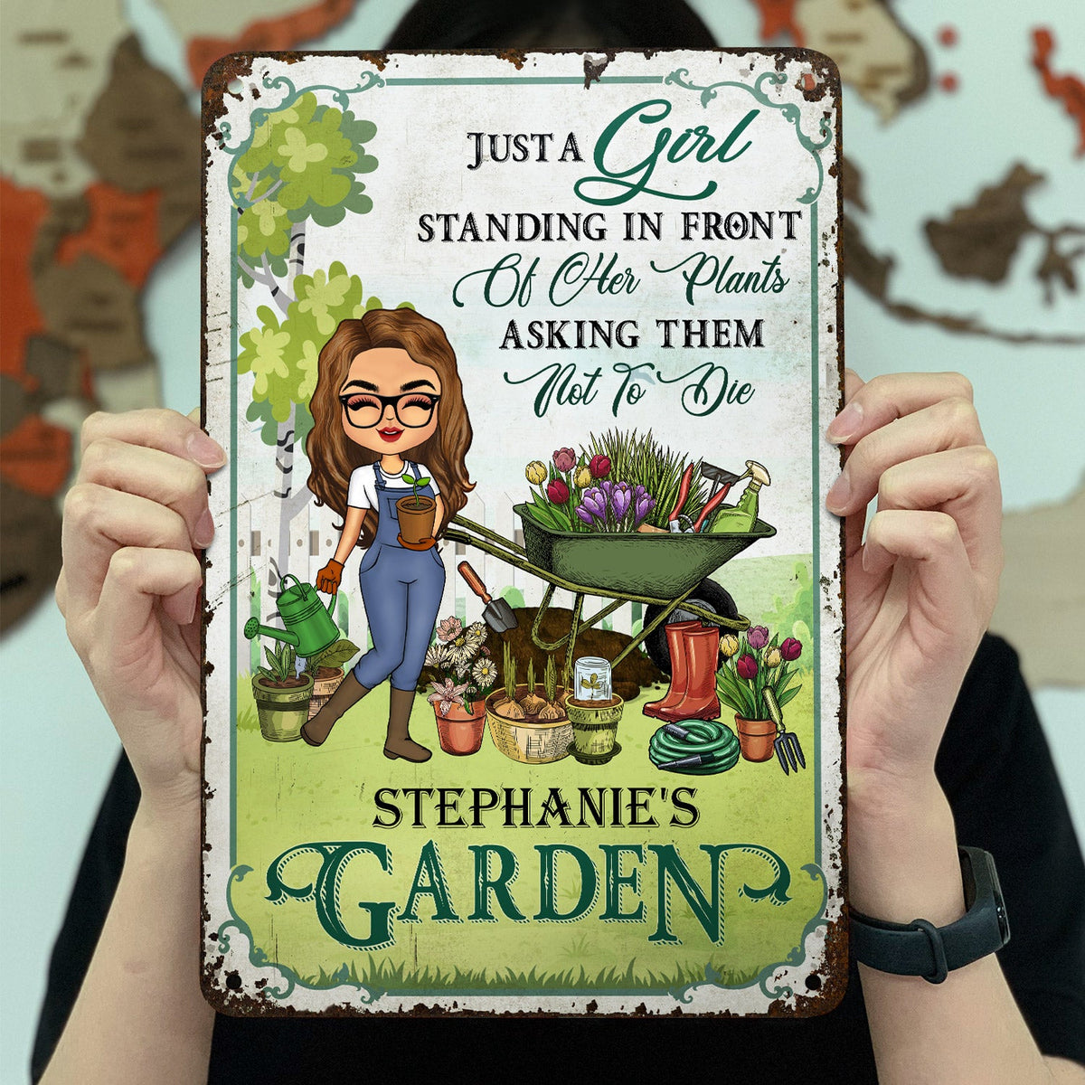 Just A Girl Standing In Front Of Her Plants Asking Them Not To Die - Birthday, Loving Gift For Yourself, Women, Garden Lovers - Personalized Custom Classic Metal Signs