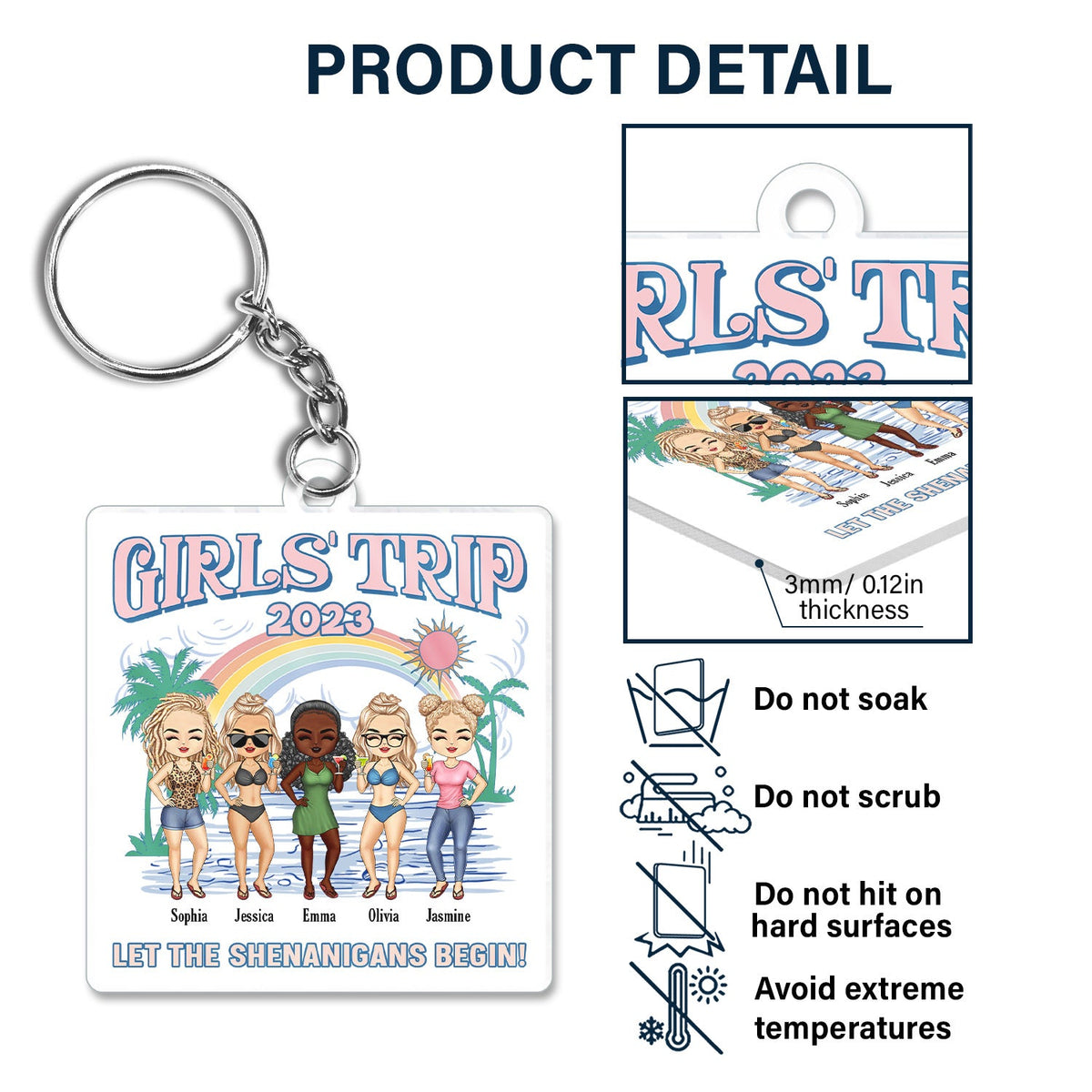 Voyage entre filles : que les manigances commencent ! Cadeau pour les meilleures amies et les amoureux de la plage ! Porte-clés en acrylique personnalisé.