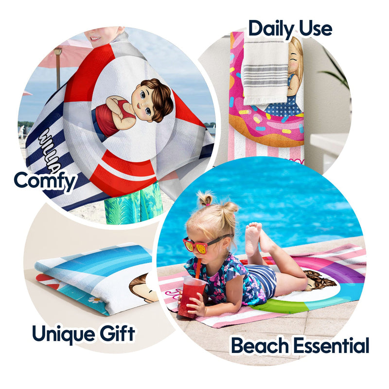 Kid Float Pool Party - Pool, Swimming, Summer, Vacation, Funny Gift For Kids - Personalized Beach Towel