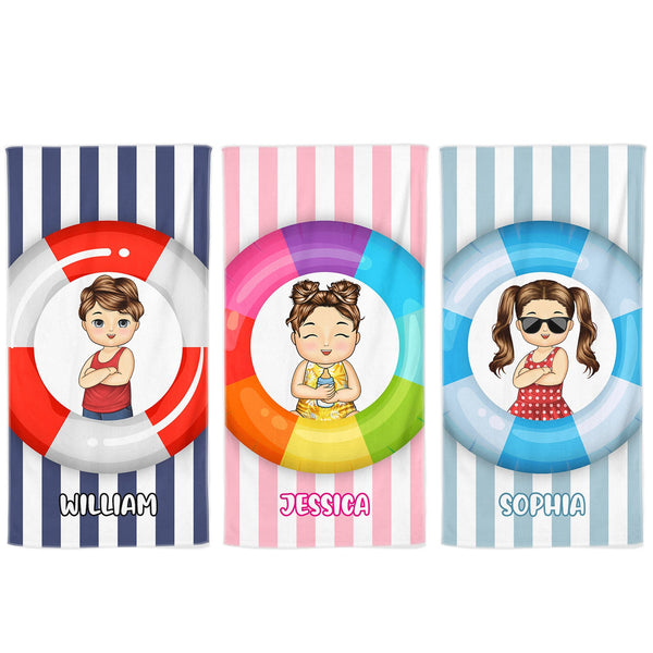 Serviette de plage personnalisée pour enfants - Piscine, natation, été, vacances, cadeau amusant pour enfants