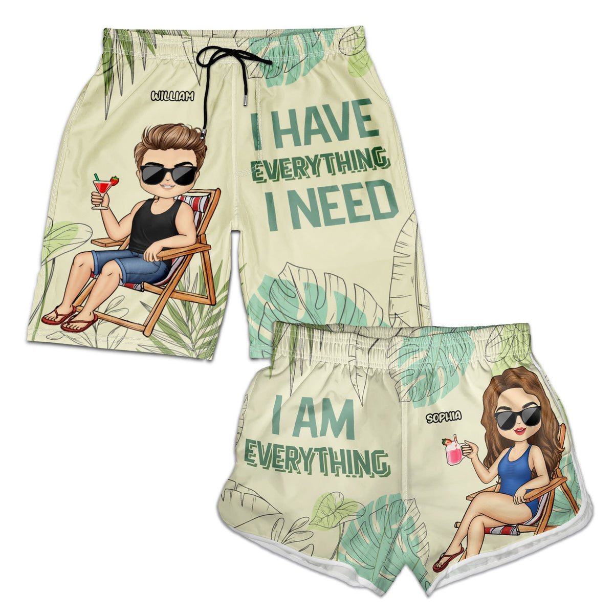 J'ai tout ce dont j'ai besoin - Cadeau pour couples, mari, femme, petit ami, petite amie - Short de plage personnalisé pour couple
