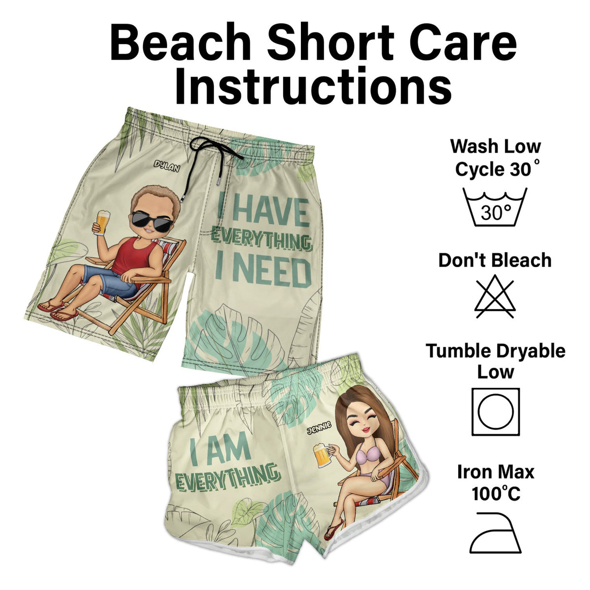 J'ai tout ce dont j'ai besoin - Cadeau pour couples, mari, femme, petit ami, petite amie - Short de plage personnalisé pour couple
