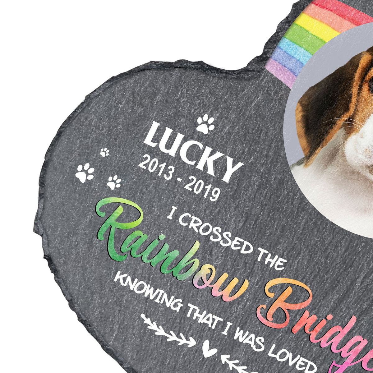 Custom Photo I Crossed The Rainbow Bridge Knowing That I Was Loved - Pet Memorial Gift - Personalized Heart Memorial Garden Stone