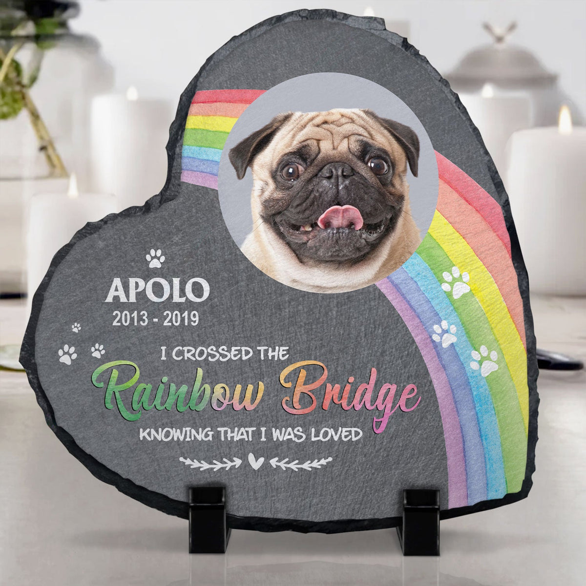 Custom Photo I Crossed The Rainbow Bridge Knowing That I Was Loved - Pet Memorial Gift - Personalized Heart Memorial Garden Stone