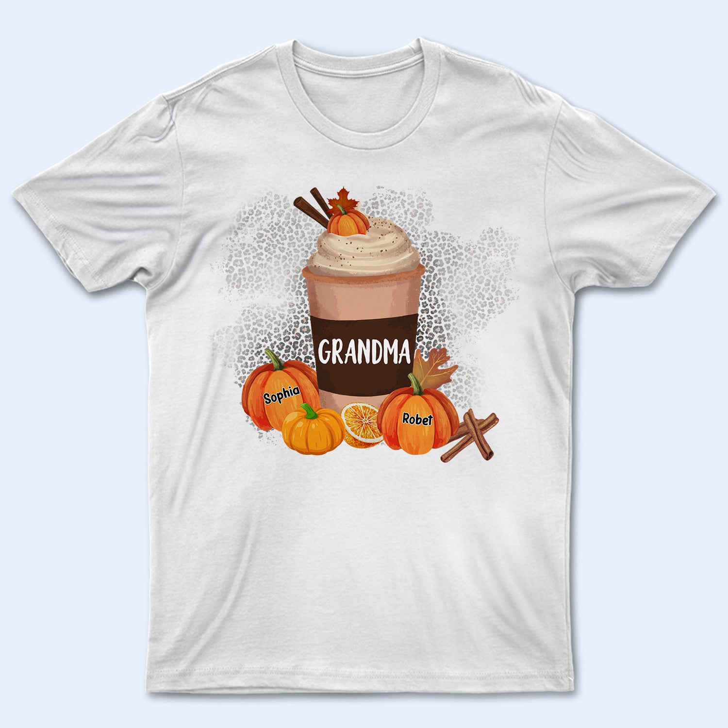 Grandma's Little Pumpkin Spice Latte - Fall Season Gift For Grandma, Grandmother, Mom, Mother, Mama - Personalized T Shirt