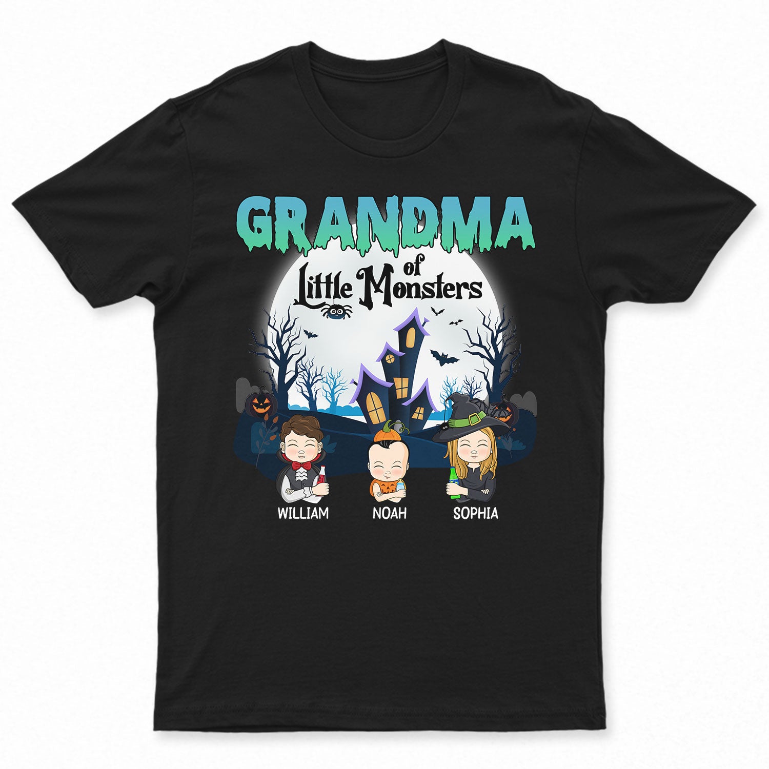 Grandma Of Little Monsters - Halloween Gift For Grandma, Grandparents, Mom, Dad, Family - Personalized T Shirt