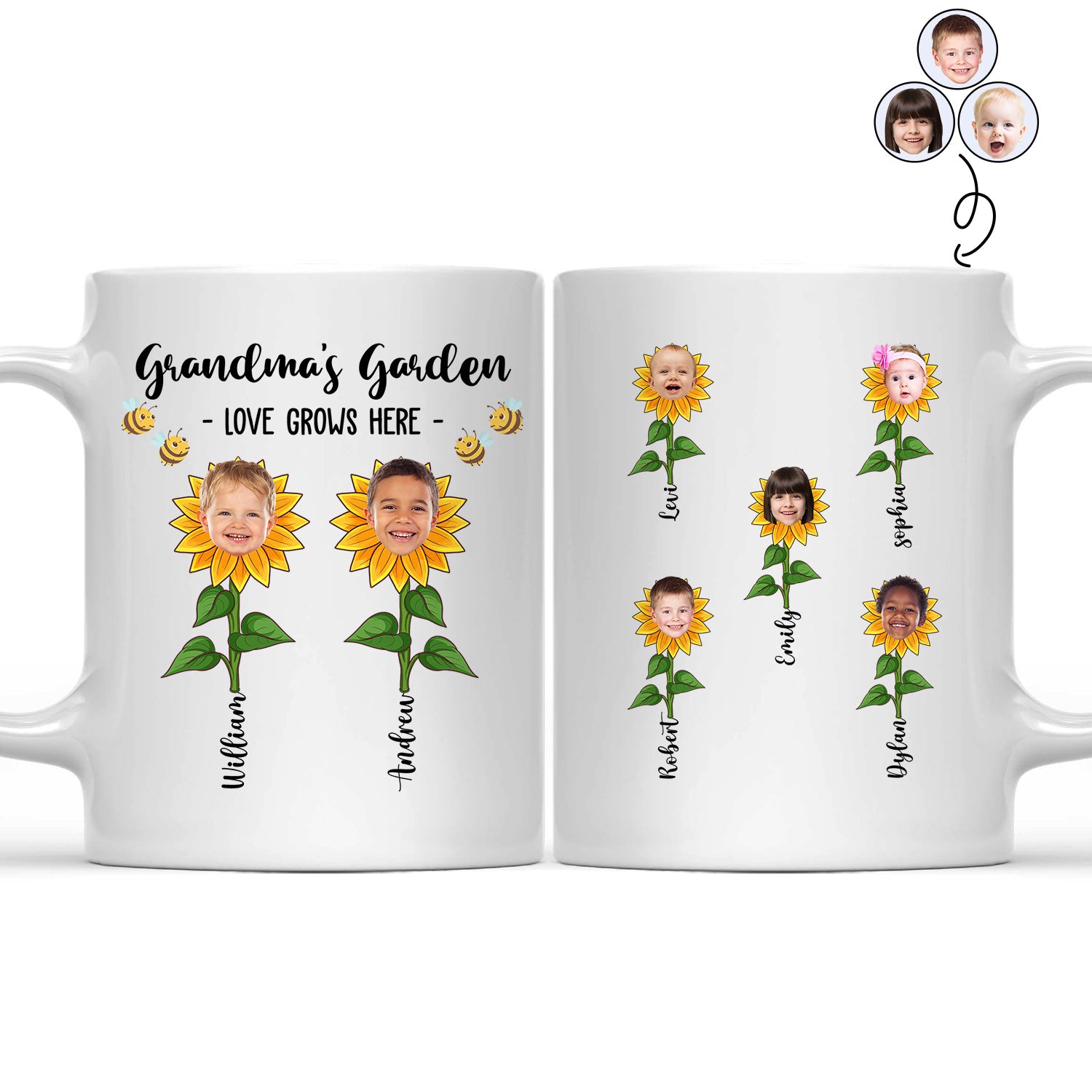 Custom Photo Lovely Kid's Face Grandma's Garden - Gift For Grandma, Grandmother - Personalized Mug