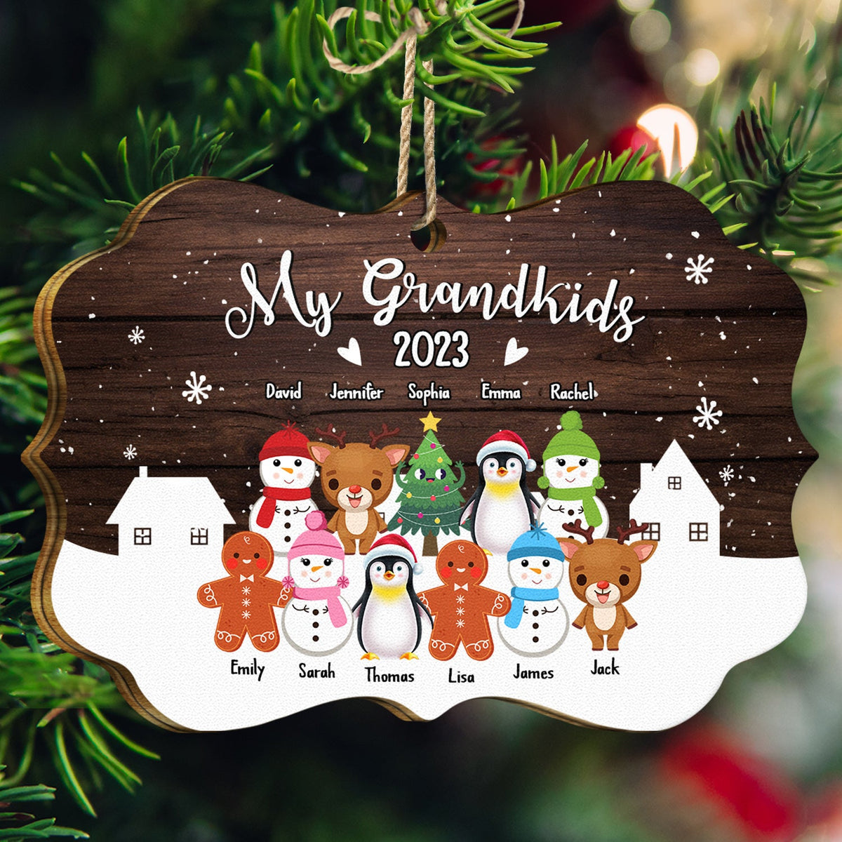 Nos petits-enfants - Noël, cadeau d'amour pour les grands-parents, grand-mère, grand-père, famille - Décoration en bois médaillon personnalisée