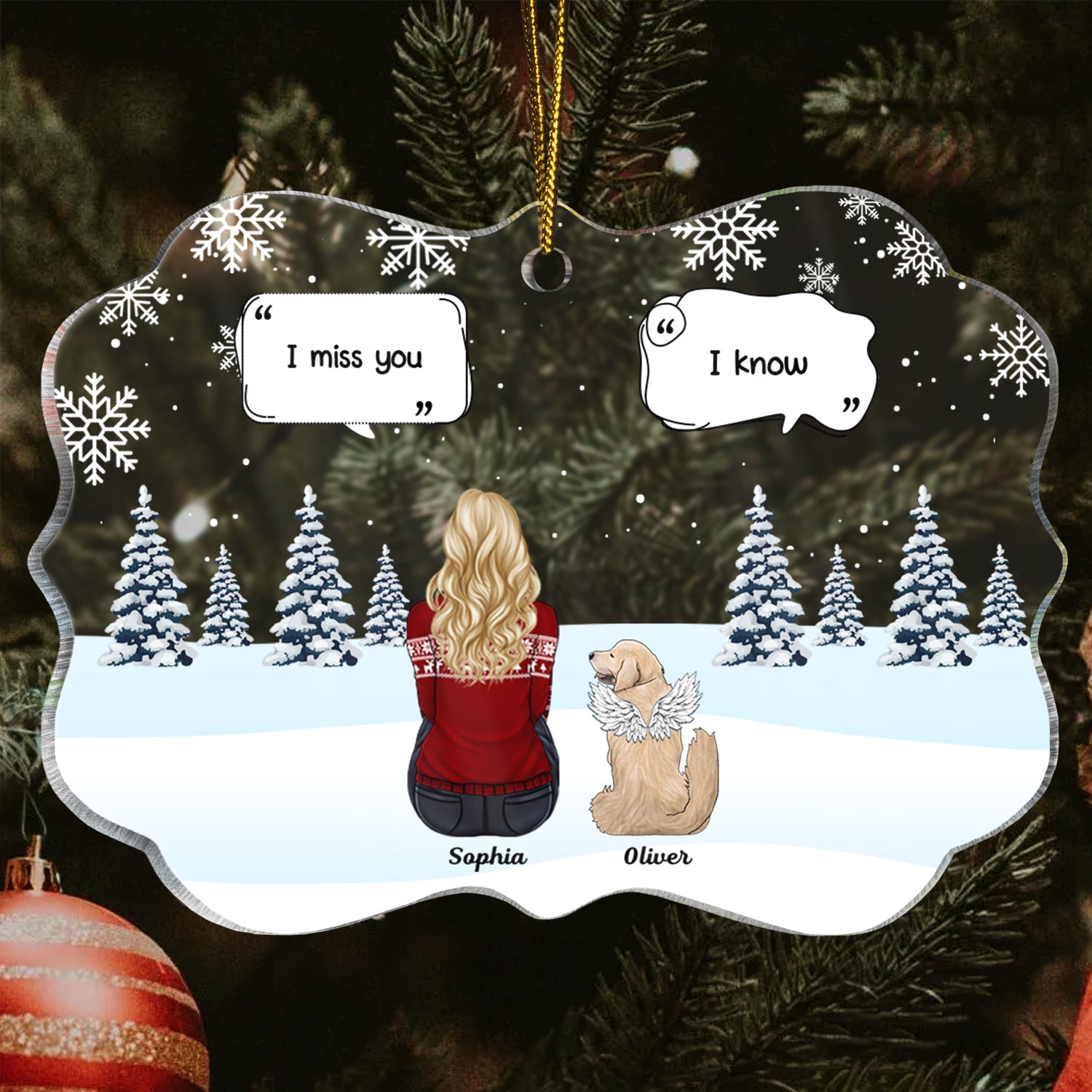 I Miss You - Christmas Memorial Gift For Pet Lovers, Dog Mom, Dog Dad, Cat Mom, Cat Dad - Personalized Medallion Acrylic Ornament