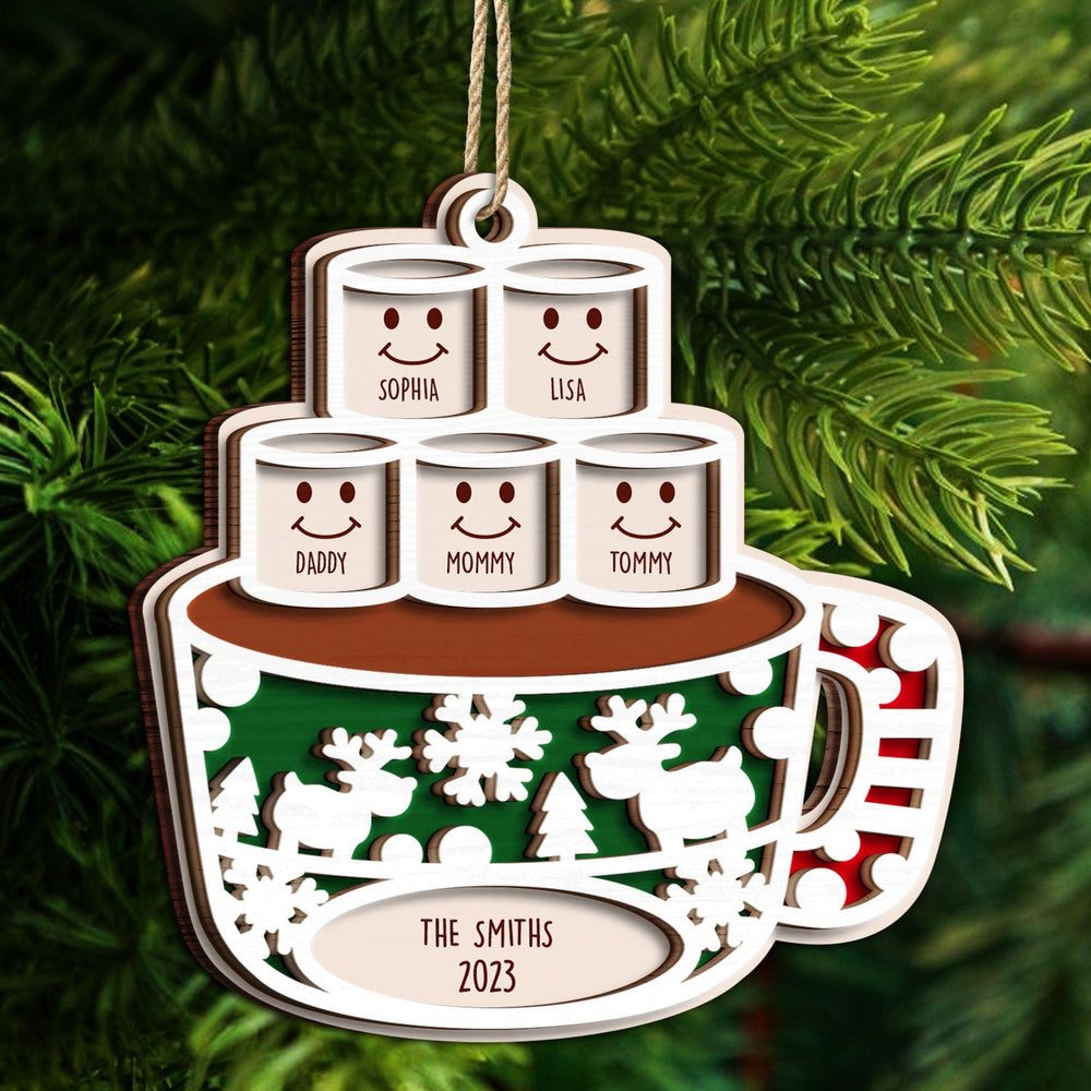 Guimauves au chocolat chaud Joyeux Noël - Cadeau de Noël pour la famille et les amoureux des animaux - Décoration en bois personnalisée à 2 couches