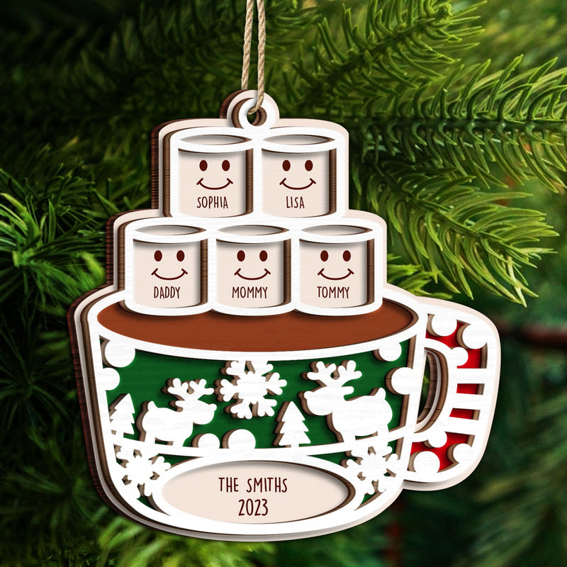 Guimauves au chocolat chaud Joyeux Noël - Cadeau de Noël pour la famille et les amoureux des animaux - Décoration en bois personnalisée à 2 couches