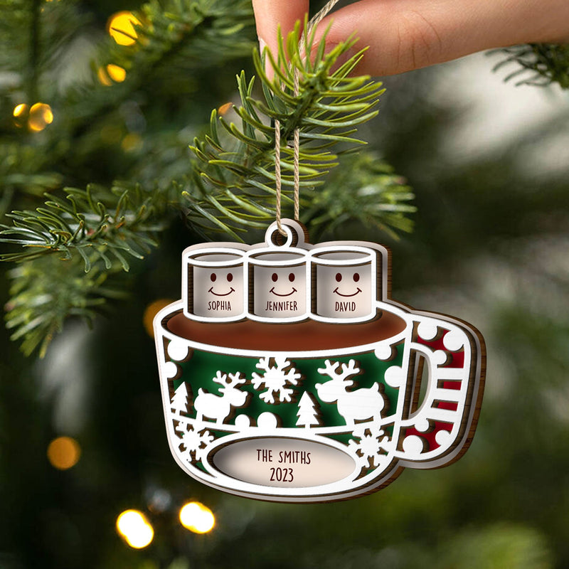 Guimauves au chocolat chaud Joyeux Noël - Cadeau de Noël pour la famille et les amoureux des animaux - Décoration en bois personnalisée à 2 couches