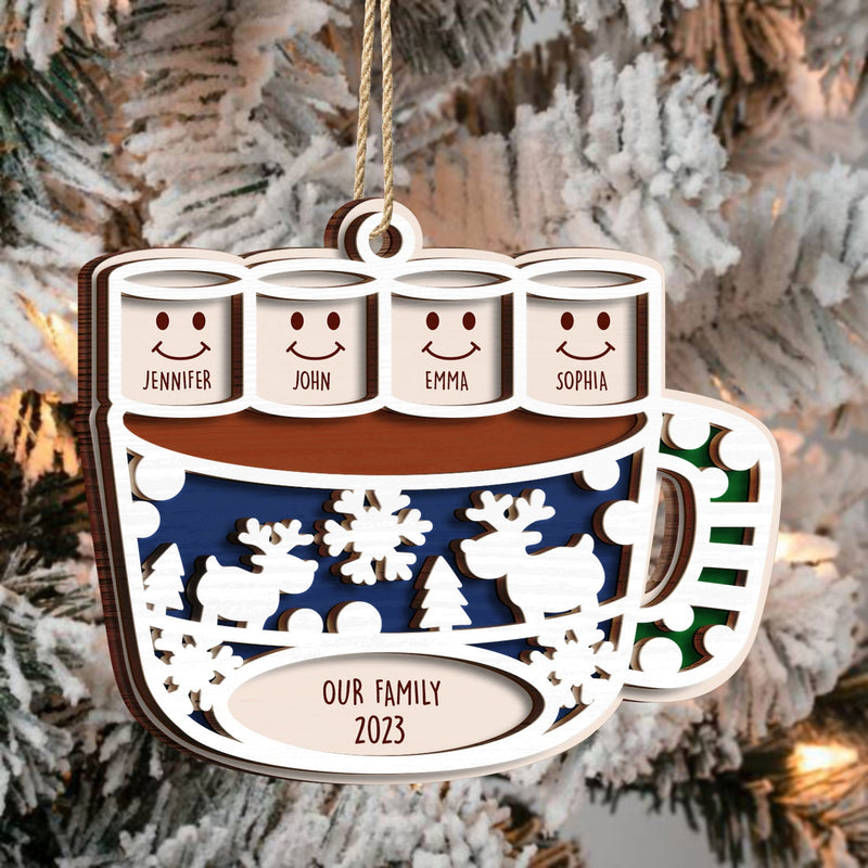Guimauves au chocolat chaud Joyeux Noël - Cadeau de Noël pour la famille et les amoureux des animaux - Décoration en bois personnalisée à 2 couches