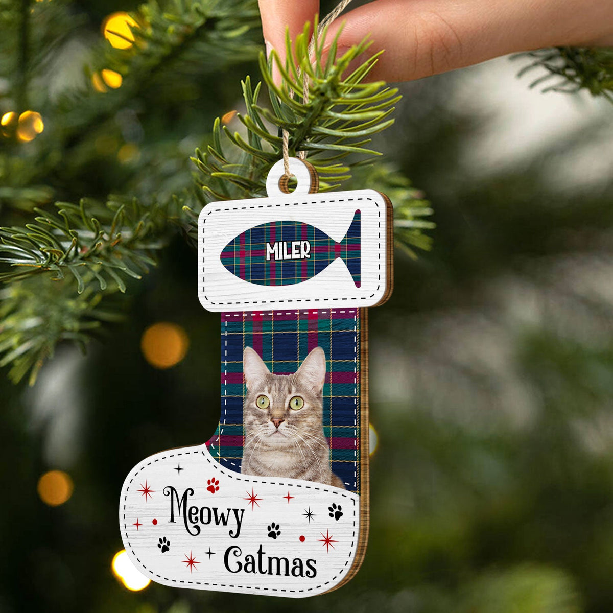 Custom Photo Dear Santa Define Naughty Flannel Background - Christmas Gift For Pet Lovers - Personalized Custom Shaped Wooden Ornament