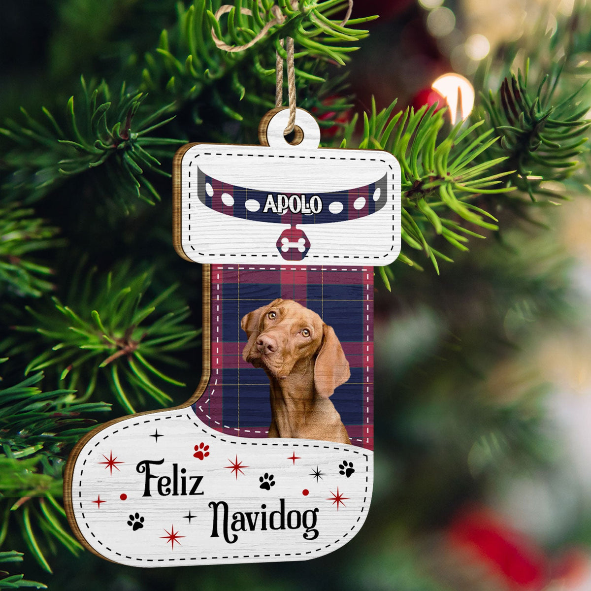 Custom Photo Dear Santa Define Naughty Flannel Background - Christmas Gift For Pet Lovers - Personalized Custom Shaped Wooden Ornament