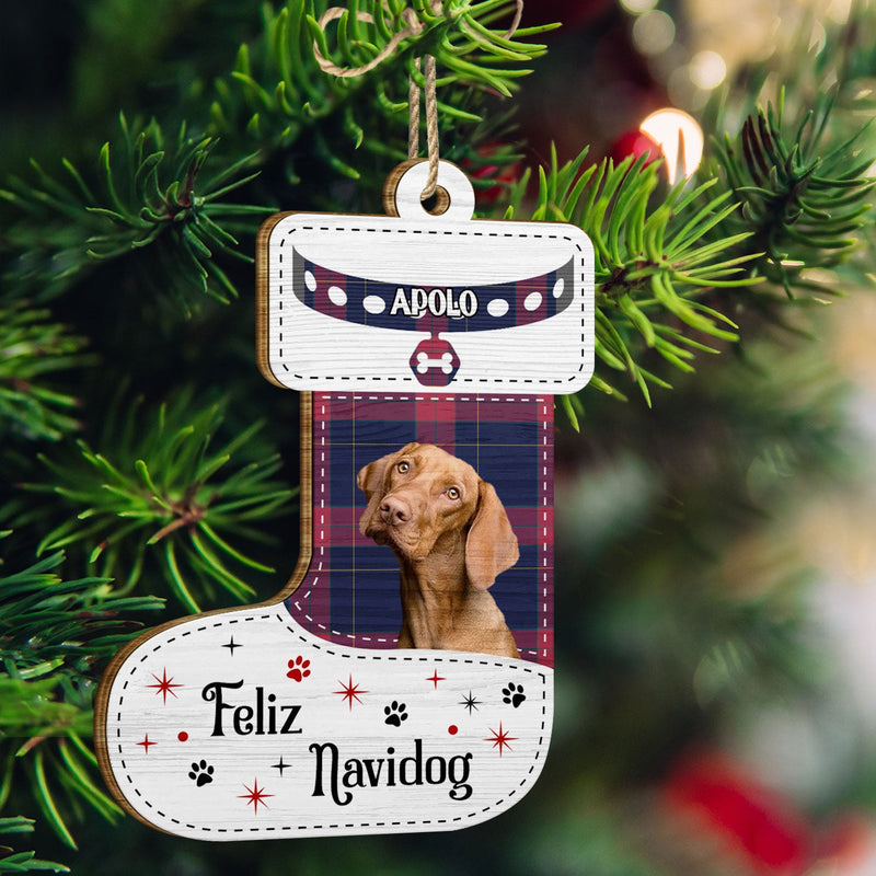 Custom Photo Dear Santa Define Naughty Flannel Background - Christmas Gift For Pet Lovers - Personalized Custom Shaped Wooden Ornament