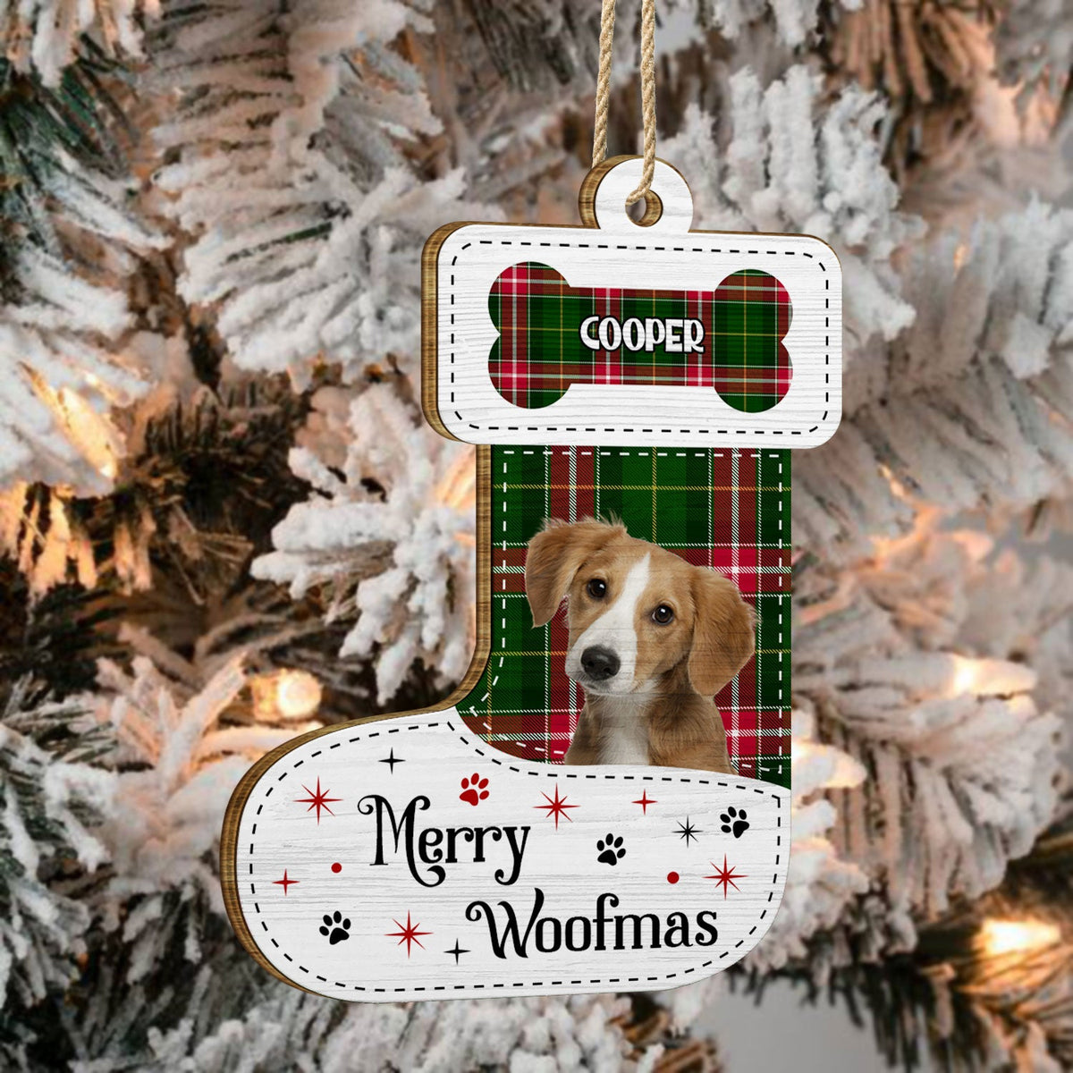 Custom Photo Dear Santa Define Naughty Flannel Background - Christmas Gift For Pet Lovers - Personalized Custom Shaped Wooden Ornament
