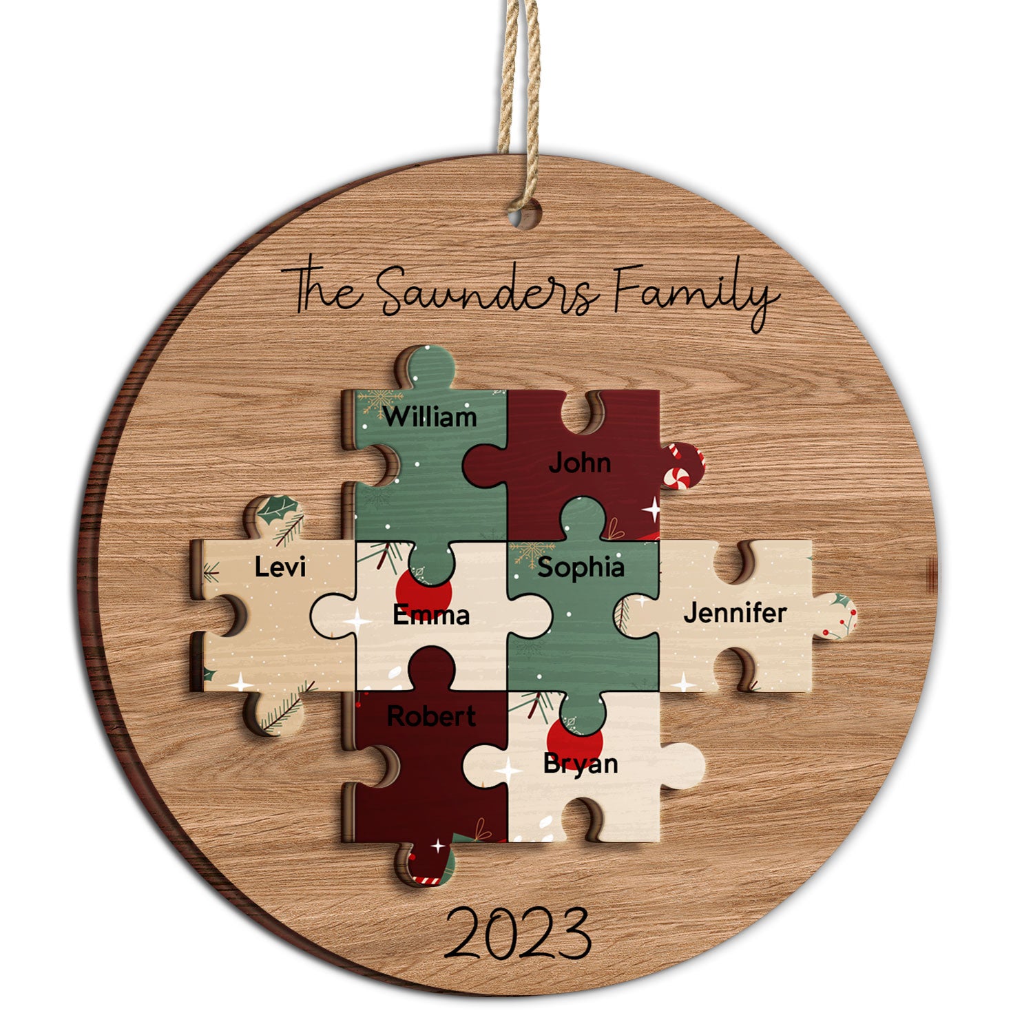 Family Puzzle - Christmas Gift For Family - Personalized 2-Layered Wooden Ornament