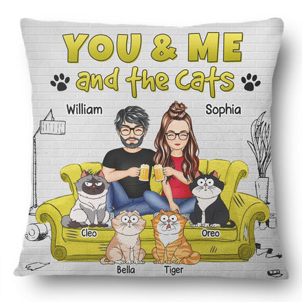 Toi, moi et les chats - Cadeau pour les amoureux des chats - Oreiller personnalisé