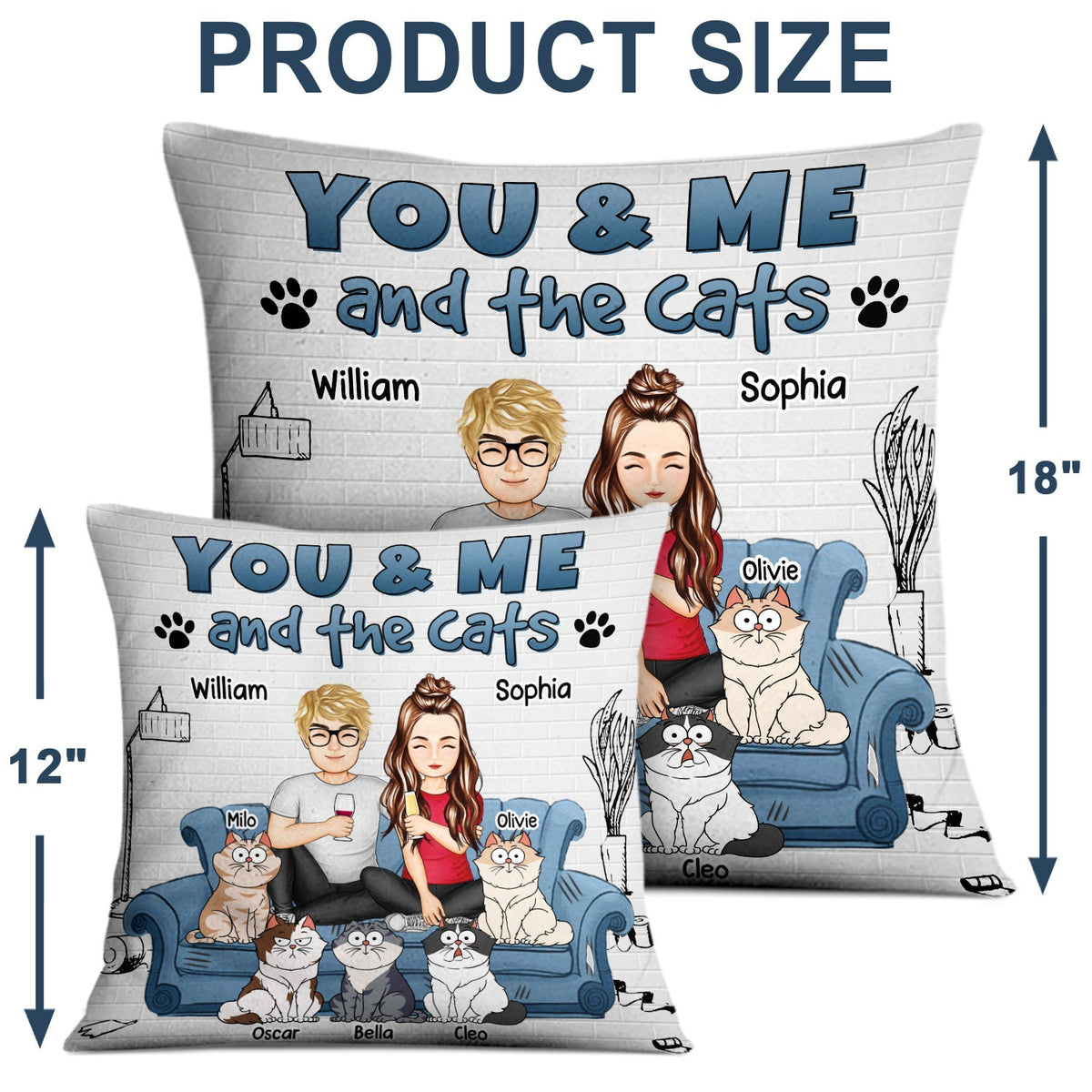 Toi, moi et les chats - Cadeau pour les amoureux des chats - Oreiller personnalisé