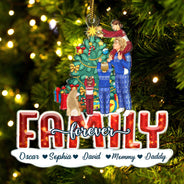Merry Christmas Family Forever Everything - Gift For Parents, Couples, Pet Lovers - Personalized Cutout Acrylic Ornament