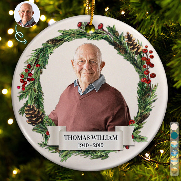 Photo personnalisée pour les amoureux de la famille - Cadeau commémoratif de Noël pour la famille - Ornement en céramique rond personnalisé