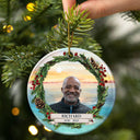 Custom Photo Heaven Family Lovers - Christmas Memorial Gift For Family - Personalized Circle Ceramic Ornament