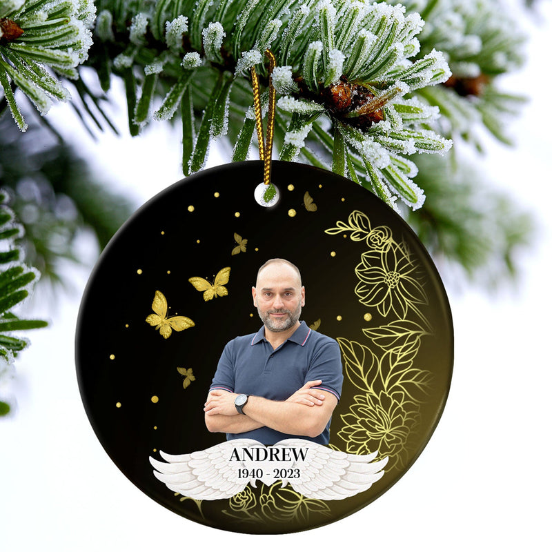 Custom Photo Heaven Family Lovers - Christmas Memorial Gift For Family - Personalized Circle Ceramic Ornament