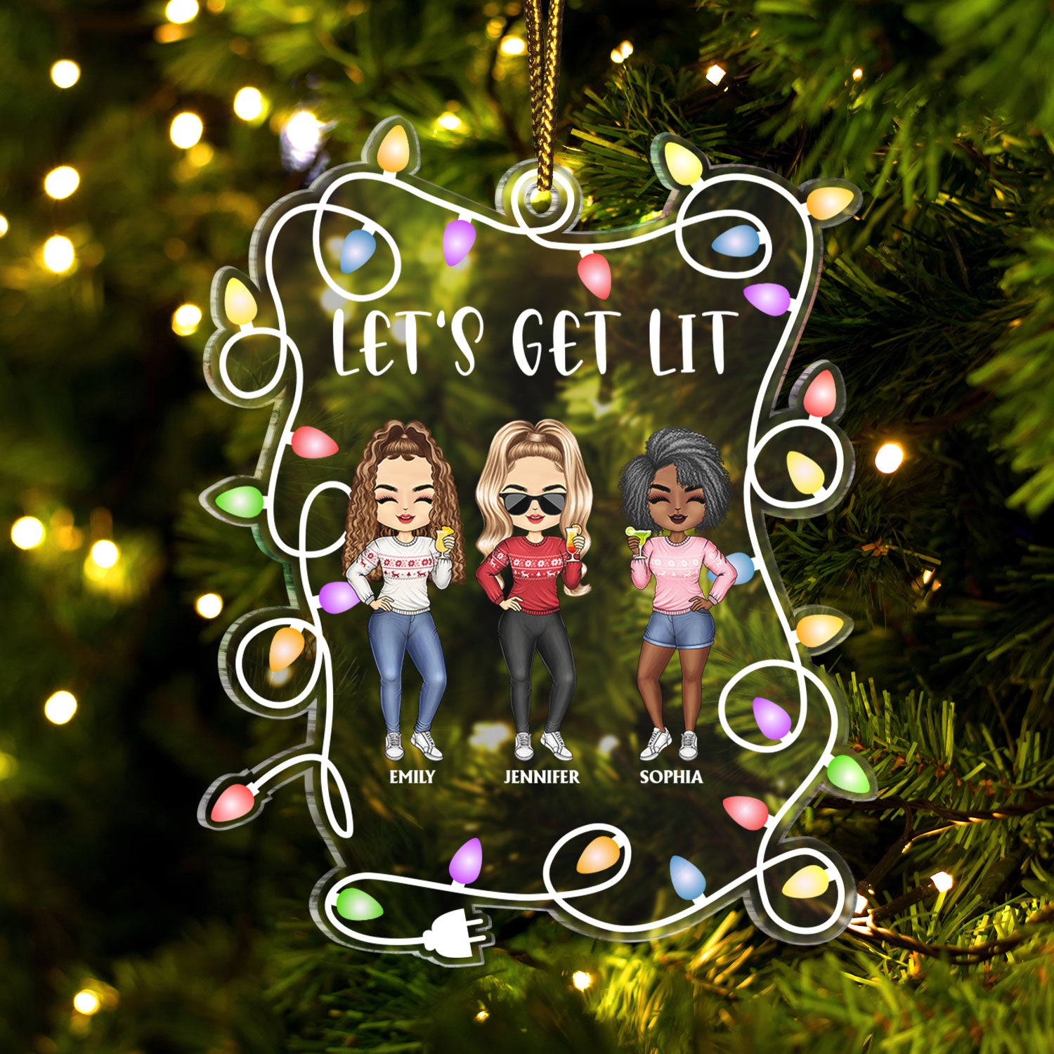 Let's Get Lit - Christmas Gift For Bestie, Sibling, Colleague, Best Friend - Personalized Custom Shaped Acrylic Ornament