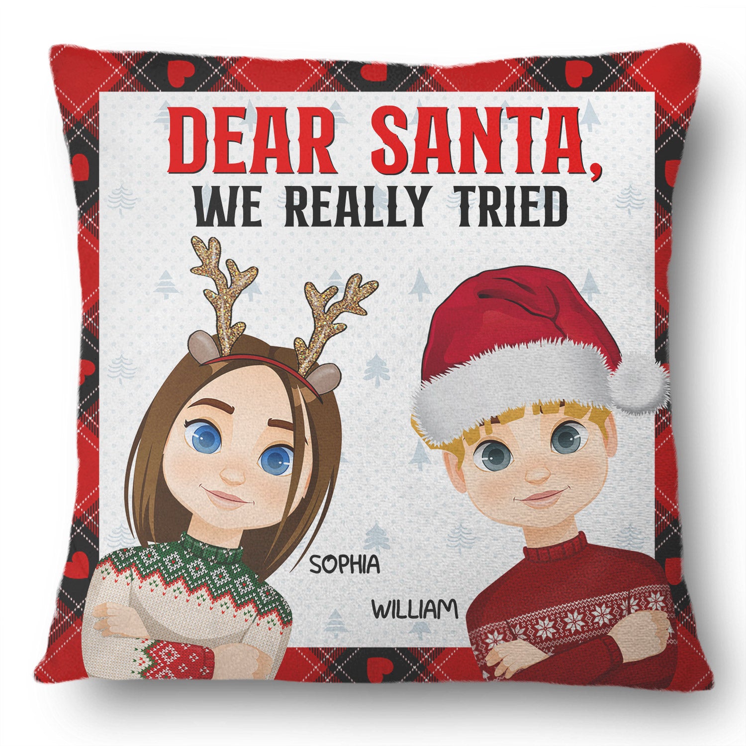 Dear Santa I Really Tried - Christmas Gift For Daughter, Granddaughter, Son, Grandson, Kid, Grandkid, Family - Personalized Pillow