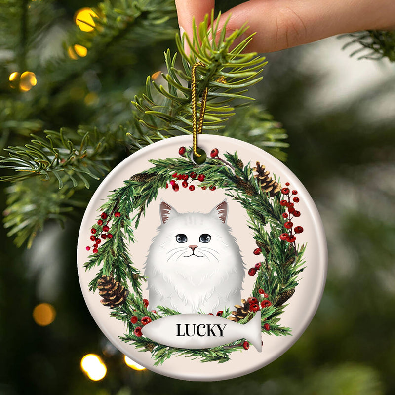 Adorables chiens et chats - Cadeau commémoratif de Noël pour les amoureux des animaux - Ornement rond en céramique personnalisé