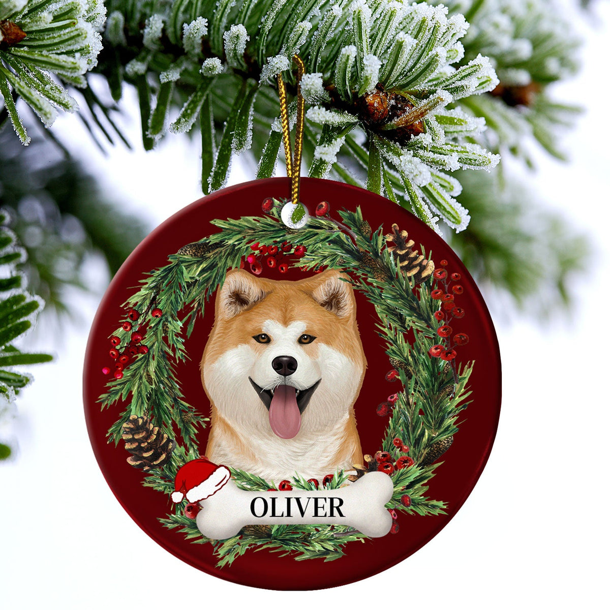 Adorables chiens et chats - Cadeau commémoratif de Noël pour les amoureux des animaux - Ornement rond en céramique personnalisé
