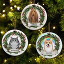 Adorables chiens et chats - Cadeau commémoratif de Noël pour les amoureux des animaux - Ornement rond en céramique personnalisé