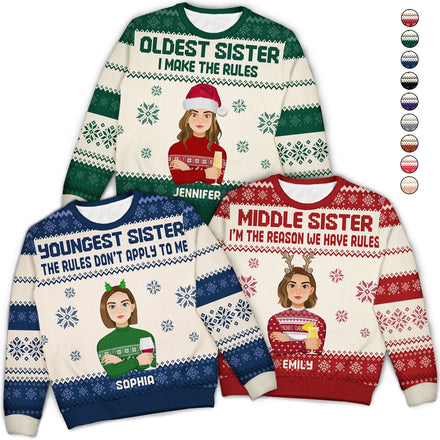 Règles de la fratrie - Cadeau de Noël pour sœur, frère, frères et sœurs, famille - Pull moche unisexe personnalisé