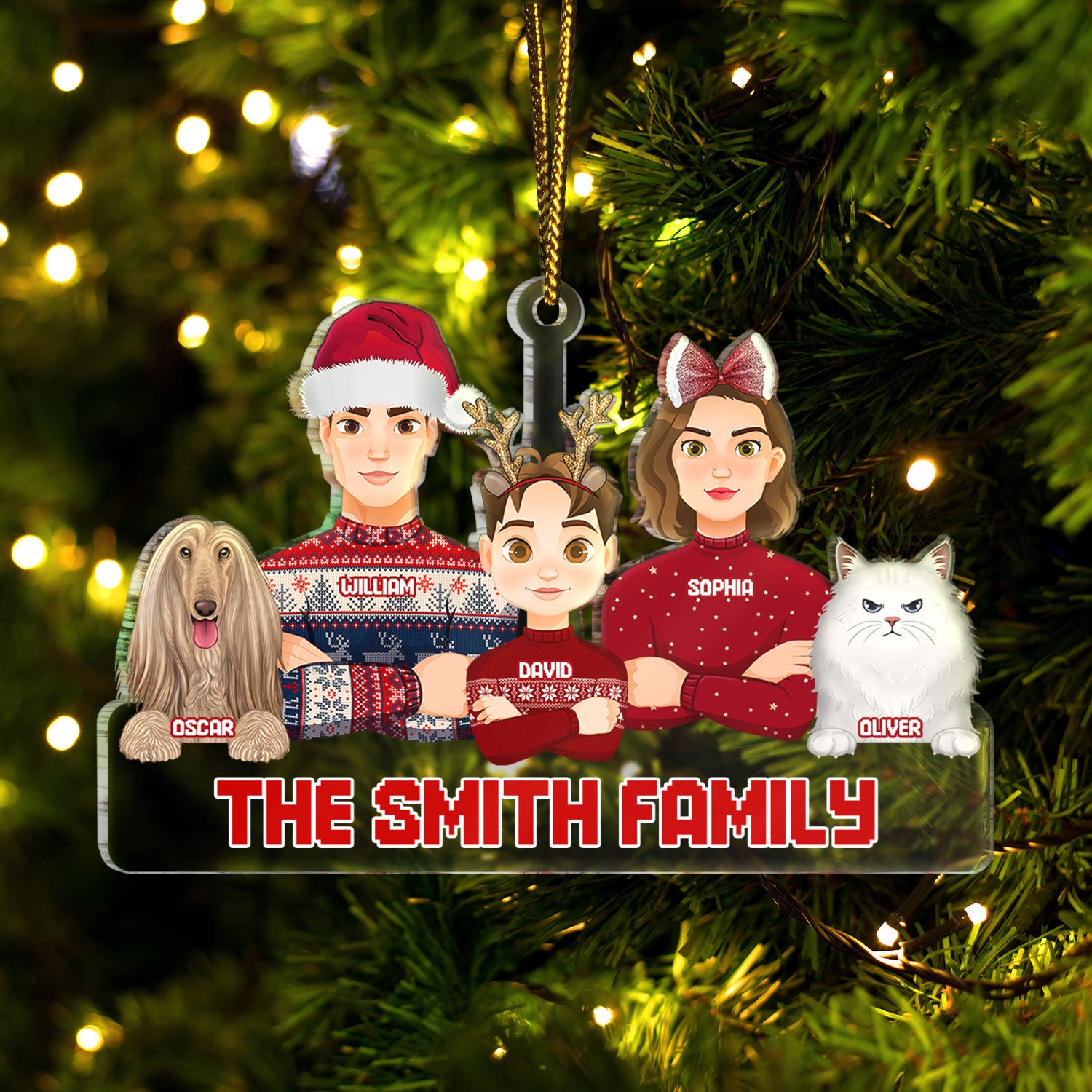 Flat Art Semi-real Pet - Christmas Gift For Family, Couple, Parents, Grandparents, Dog, Cat Lovers - Personalized Cutout Acrylic Ornament