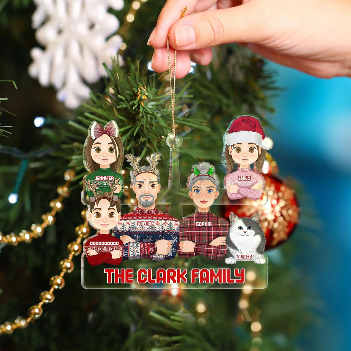 Flat Art Semi-real Pet - Christmas Gift For Family, Couple, Parents, Grandparents, Dog, Cat Lovers - Personalized Cutout Acrylic Ornament