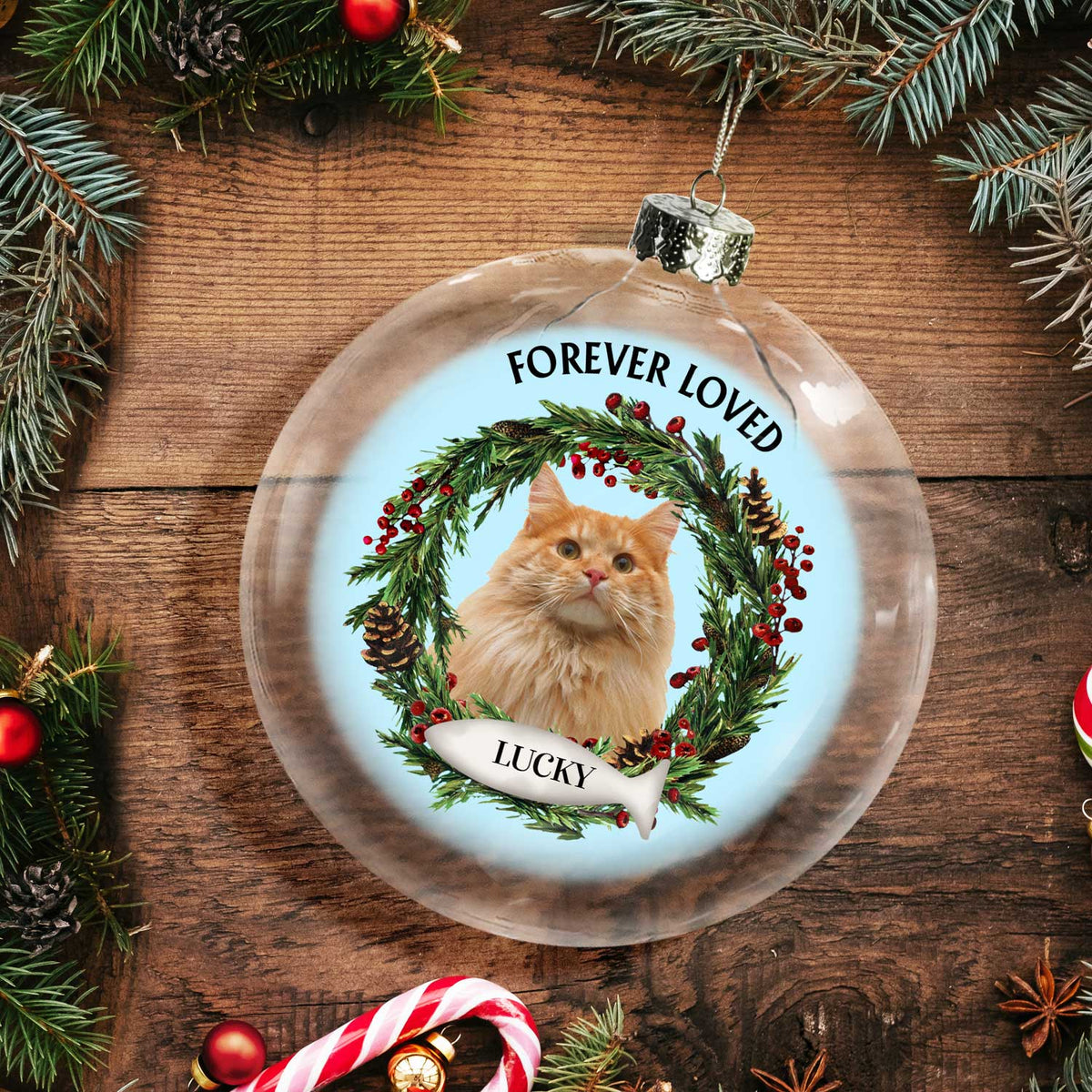 Custom Photo Lovely Dogs Cats Forever In My Heart - Christmas Memorial Gift For Pet Lovers - Personalized Clear Flat Ball Ornament