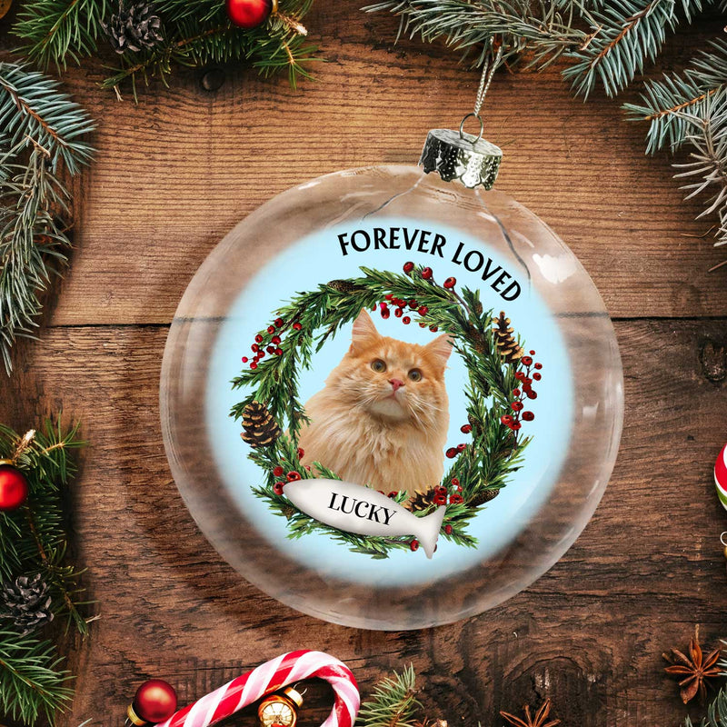 Custom Photo Lovely Dogs Cats Forever In My Heart - Christmas Memorial Gift For Pet Lovers - Personalized Clear Flat Ball Ornament