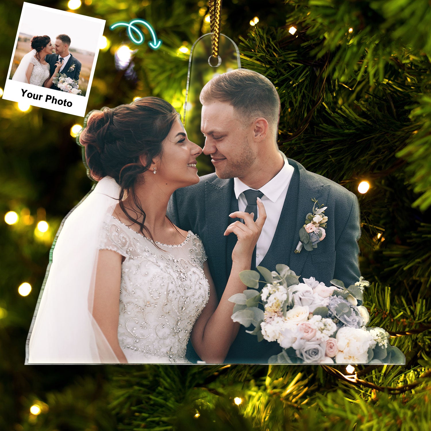Custom Photo Our First Christmas Married - Gift For Couple, Bride, Groom, Engaged People - Personalized Acrylic Photo Ornament